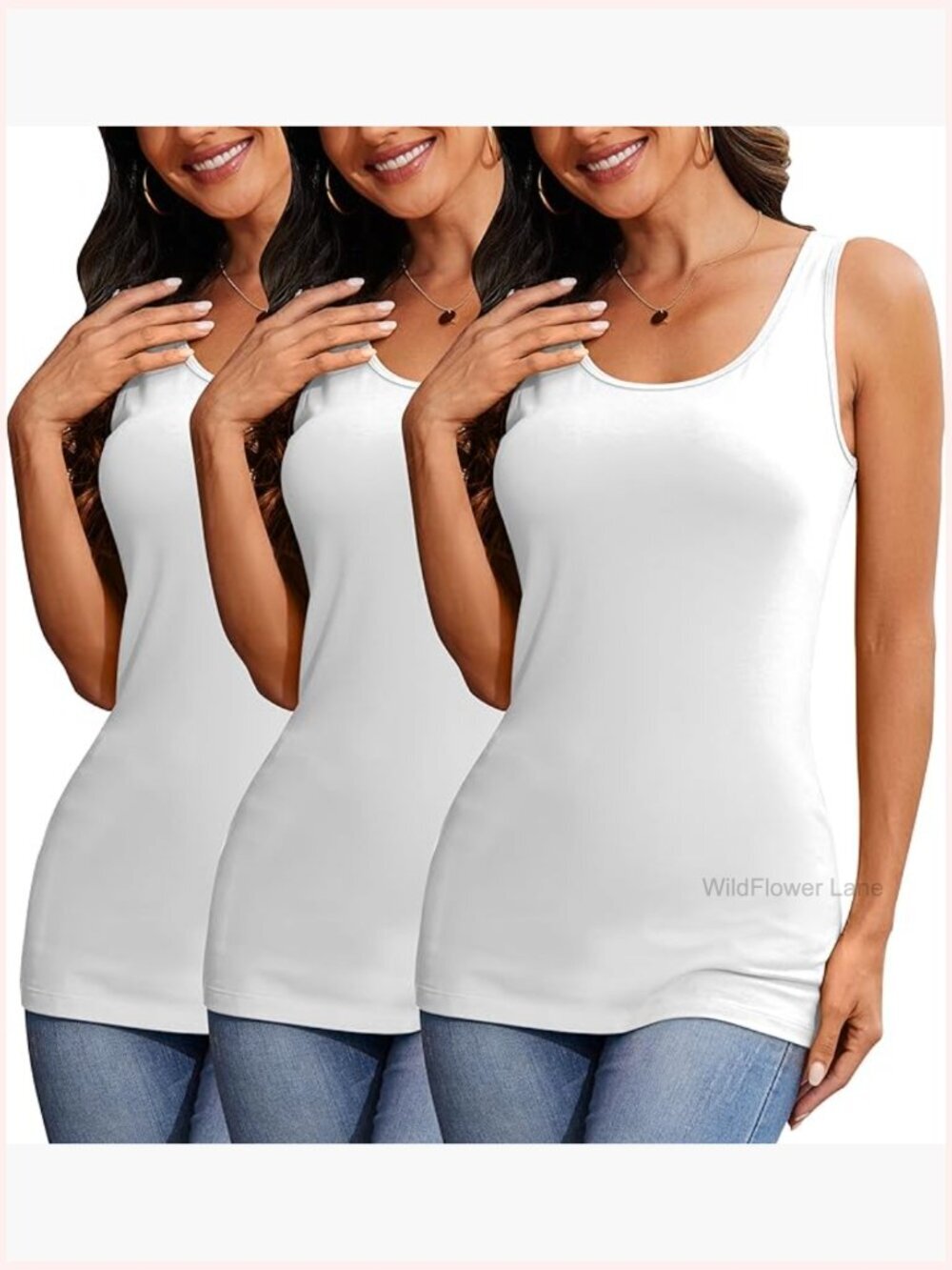 Womens 3 Pack Long Stretchy Cotton Sleeveless Tank Tops Yoga Layering